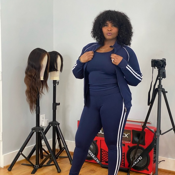 Navy Blue with white Stripes Athleisure 3 pc set - Picture 4 of 4